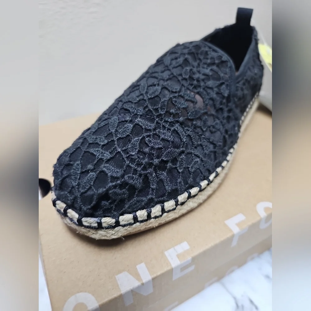 Toms  Black Shoes Lace Fabric Espadrilles Flats slip ons 398 Womens US size 8 - Picture 3 of 5